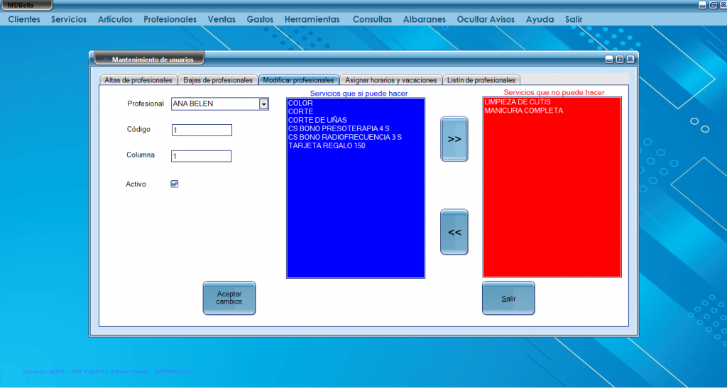 Gestiona tu centro con un programa exclusivo, intuitivo, práctico y fácil de usar. MDBellagestion es el software de gestión y reservas de citas online para peluquerías y centros de estética que lo hace posible. Gestiona tu centro con un programa exclusivo, intuitivo, práctico y fácil de usar. MDBellagestion es el software de gestión y reservas de citas online para peluquerías y centros de estética que lo hace posible.